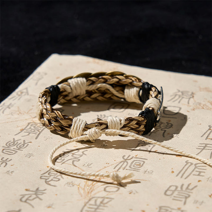 Buddha Stones ​​Fünf-Kaiser-Münzen Amulett Schutzseil Armband  - image 3