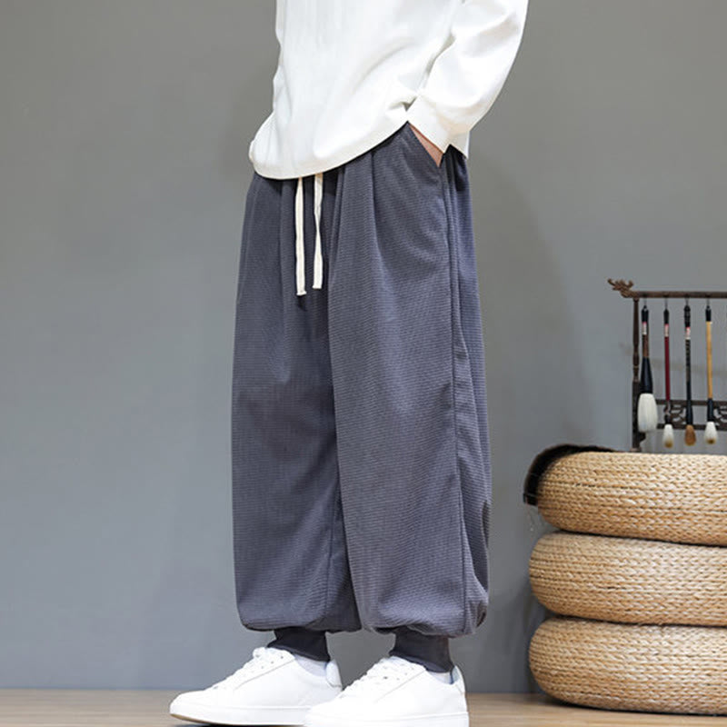 Buddha Stones Fall Plain Drawstring Simple Design Herren Haremshose aus Baumwollcord mit Taschen - image 5