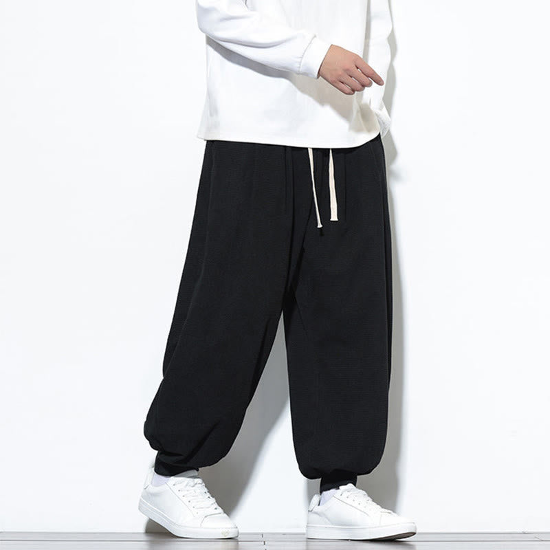 Buddha Stones Fall Plain Drawstring Simple Design Herren Haremshose aus Baumwollcord mit Taschen - image 26