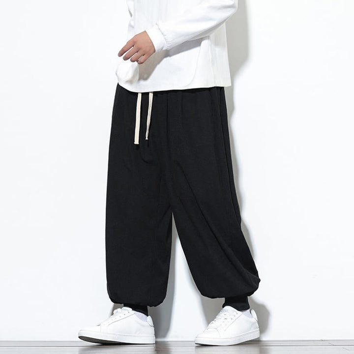 Buddha Stones Fall Plain Drawstring Simple Design Herren Haremshose aus Baumwollcord mit Taschen - image 24