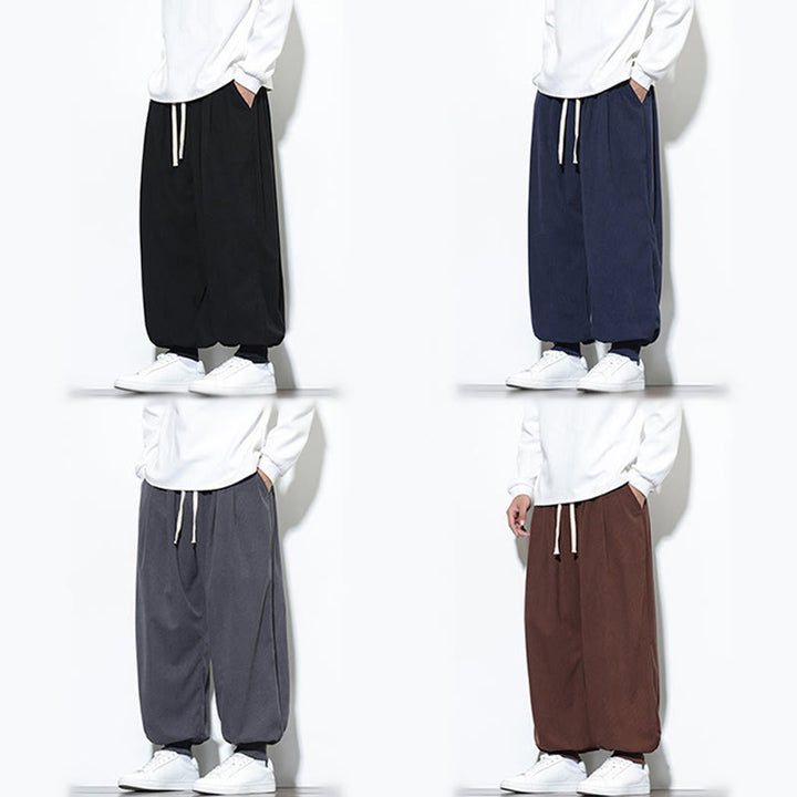 Buddha Stones Fall Plain Drawstring Simple Design Herren Haremshose aus Baumwollcord mit Taschen - image 73