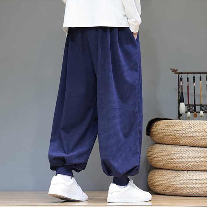 Buddha Stones Fall Plain Drawstring Simple Design Herren Haremshose aus Baumwollcord mit Taschen - image 54