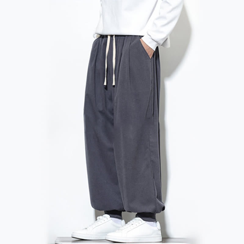 Buddha Stones Fall Plain Drawstring Simple Design Herren Haremshose aus Baumwollcord mit Taschen - image 16