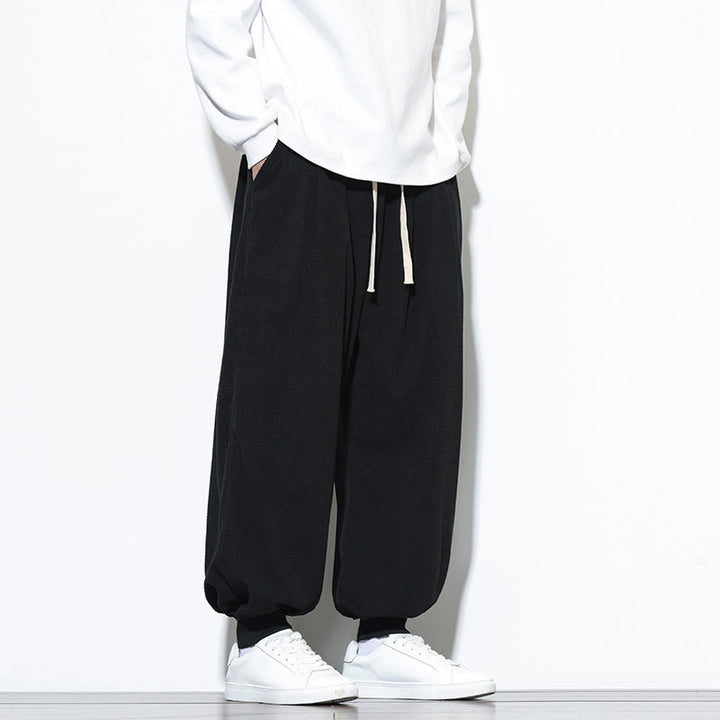 Buddha Stones Fall Plain Drawstring Simple Design Herren Haremshose aus Baumwollcord mit Taschen - image 29