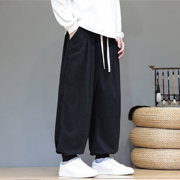 Buddha Stones Fall Plain Drawstring Simple Design Herren Haremshose aus Baumwollcord mit Taschen - image 35