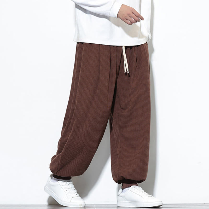 Buddha Stones Fall Plain Drawstring Simple Design Herren Haremshose aus Baumwollcord mit Taschen - image 60