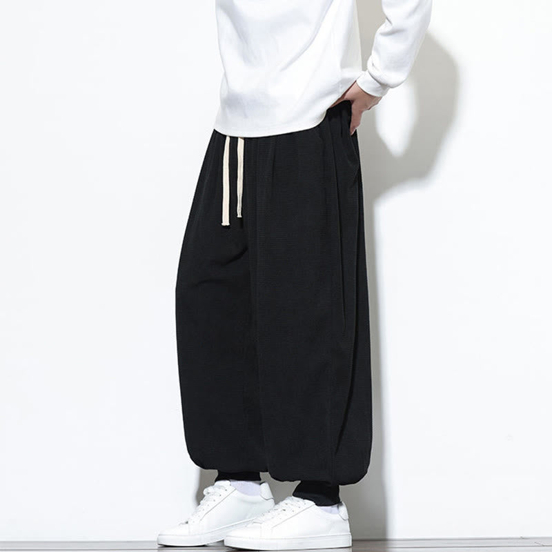 Buddha Stones Fall Plain Drawstring Simple Design Herren Haremshose aus Baumwollcord mit Taschen - image 28
