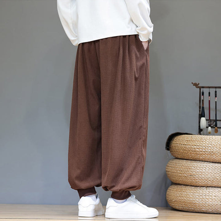 Buddha Stones Fall Plain Drawstring Simple Design Herren Haremshose aus Baumwollcord mit Taschen - image 70