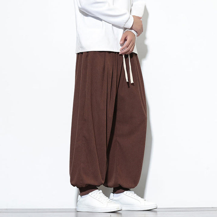 Buddha Stones Fall Plain Drawstring Simple Design Herren Haremshose aus Baumwollcord mit Taschen - image 63