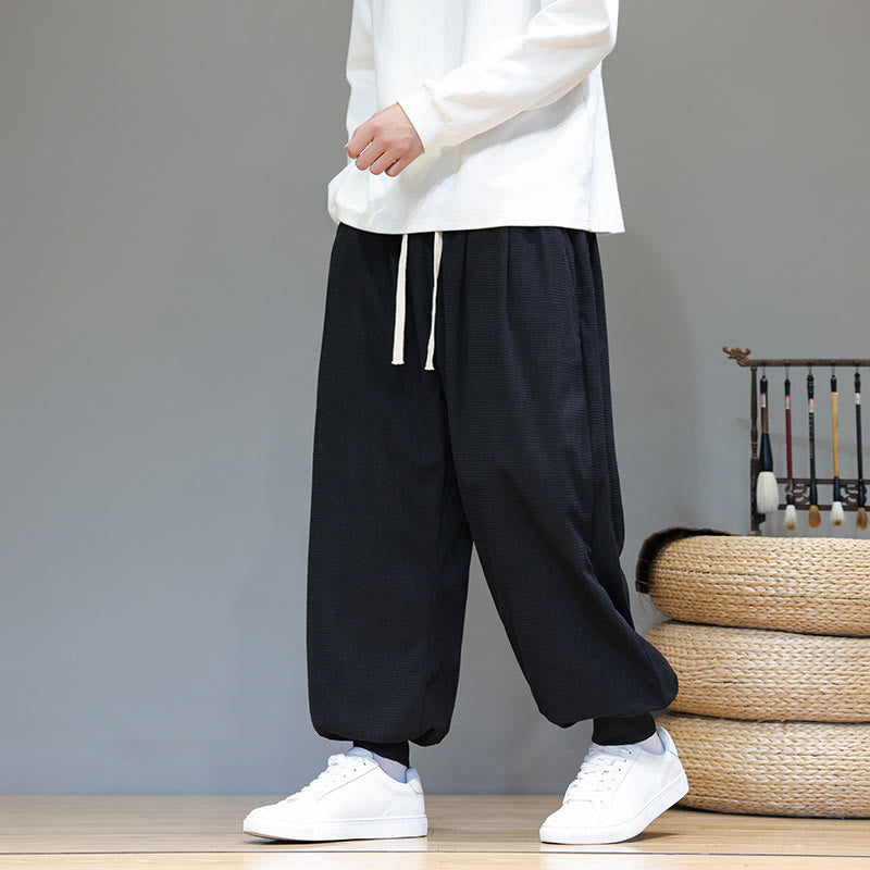 Buddha Stones Fall Plain Drawstring Simple Design Herren Haremshose aus Baumwollcord mit Taschen - image 32