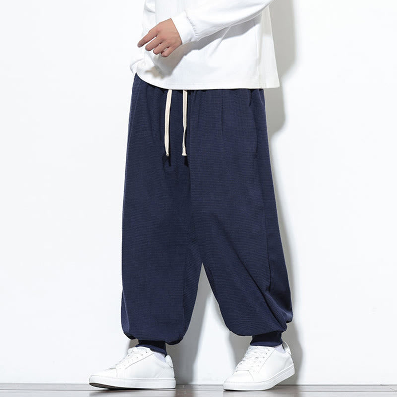 Buddha Stones Fall Plain Drawstring Simple Design Herren Haremshose aus Baumwollcord mit Taschen - image 40