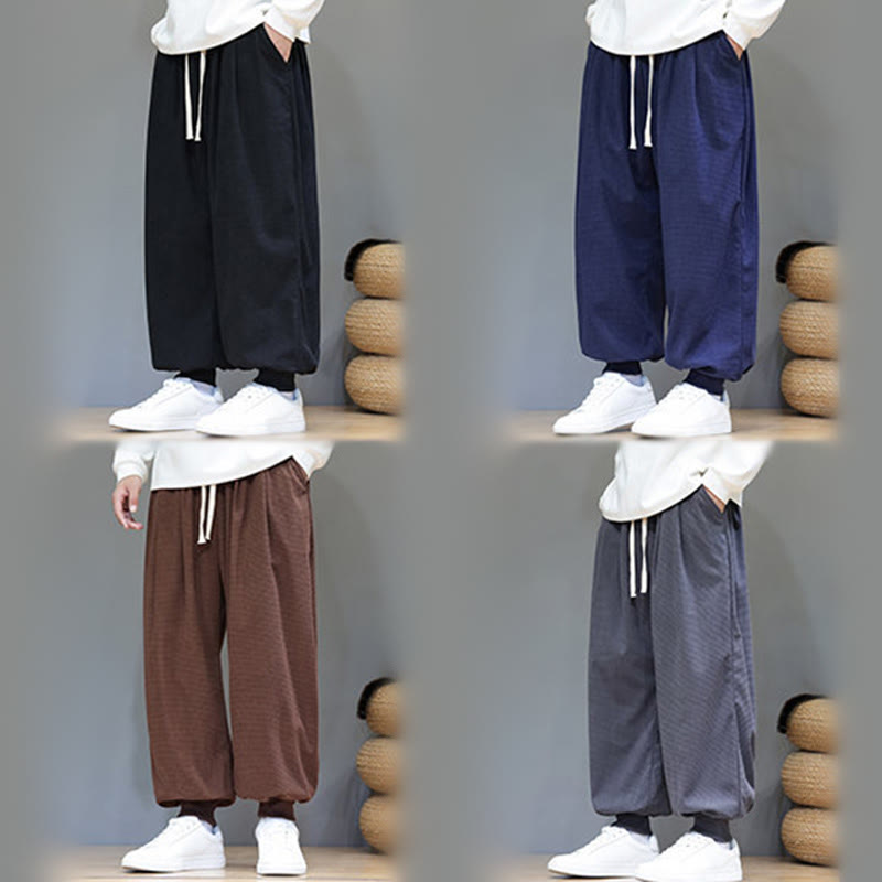 Buddha Stones Fall Plain Drawstring Simple Design Herren Haremshose aus Baumwollcord mit Taschen - image 72
