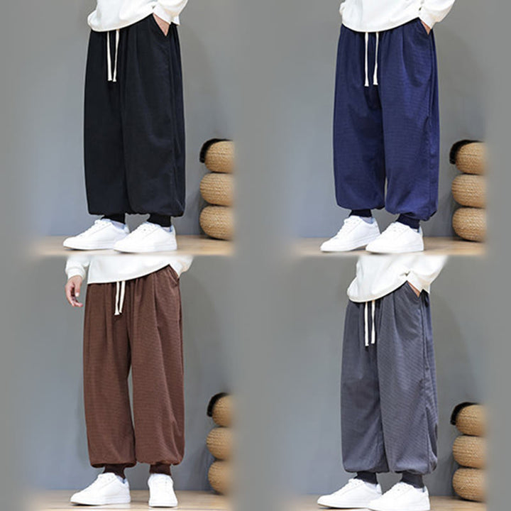 Buddha Stones Fall Plain Drawstring Simple Design Herren Haremshose aus Baumwollcord mit Taschen - image 72