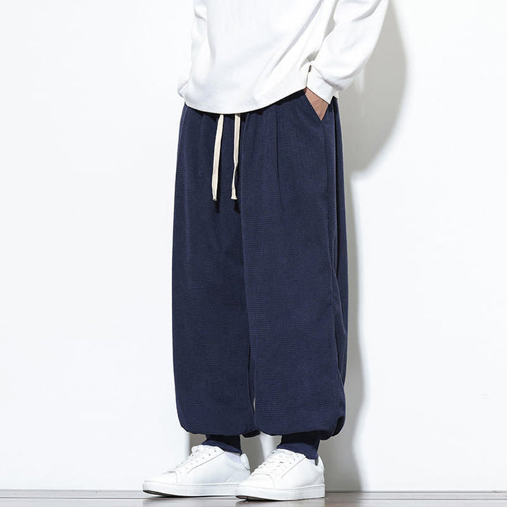 Buddha Stones Fall Plain Drawstring Simple Design Herren Haremshose aus Baumwollcord mit Taschen - image 44