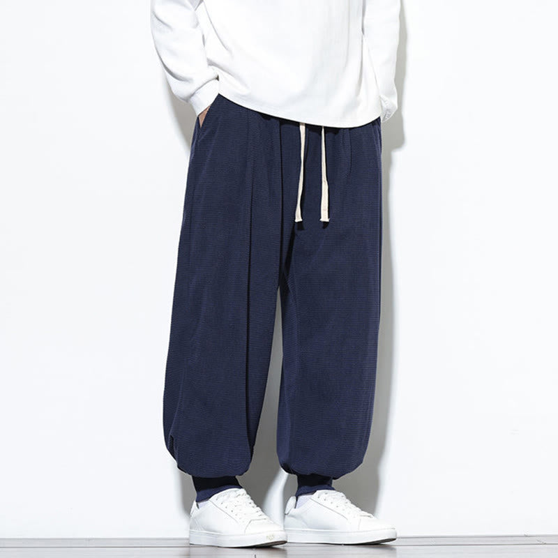 Buddha Stones Fall Plain Drawstring Simple Design Herren Haremshose aus Baumwollcord mit Taschen - image 43