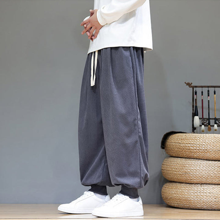 Buddha Stones Fall Plain Drawstring Simple Design Herren Haremshose aus Baumwollcord mit Taschen - image 3