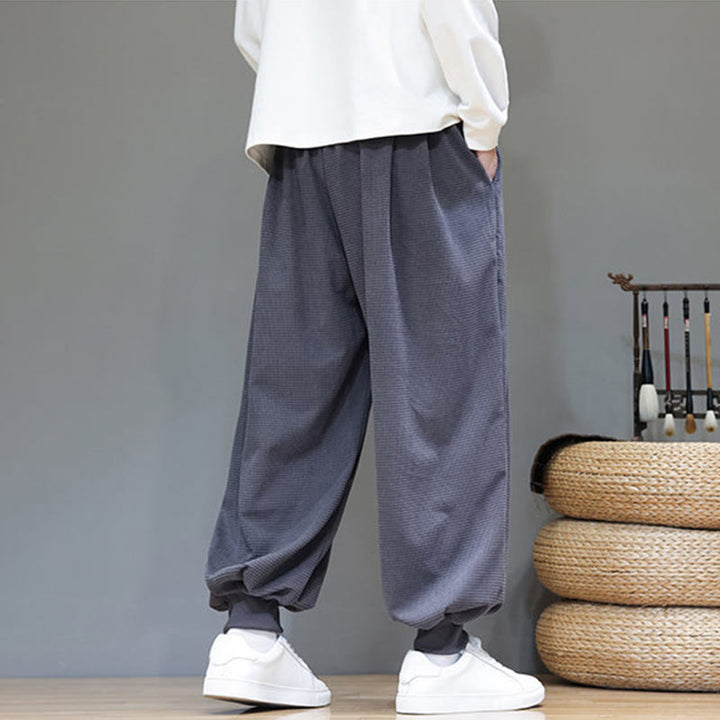 Buddha Stones Fall Plain Drawstring Simple Design Herren Haremshose aus Baumwollcord mit Taschen - image 6