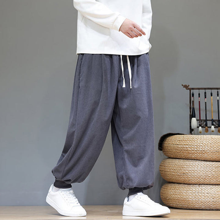 Buddha Stones Fall Plain Drawstring Simple Design Herren Haremshose aus Baumwollcord mit Taschen - image 2