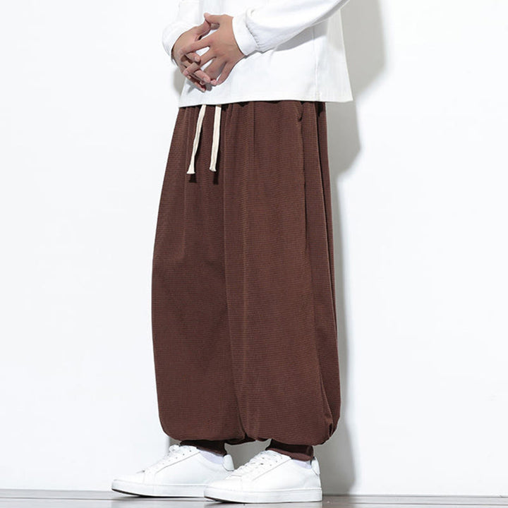 Buddha Stones Fall Plain Drawstring Simple Design Herren Haremshose aus Baumwollcord mit Taschen - image 62