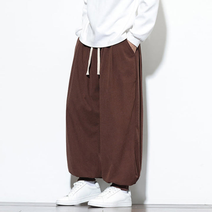 Buddha Stones Fall Plain Drawstring Simple Design Herren Haremshose aus Baumwollcord mit Taschen - image 57