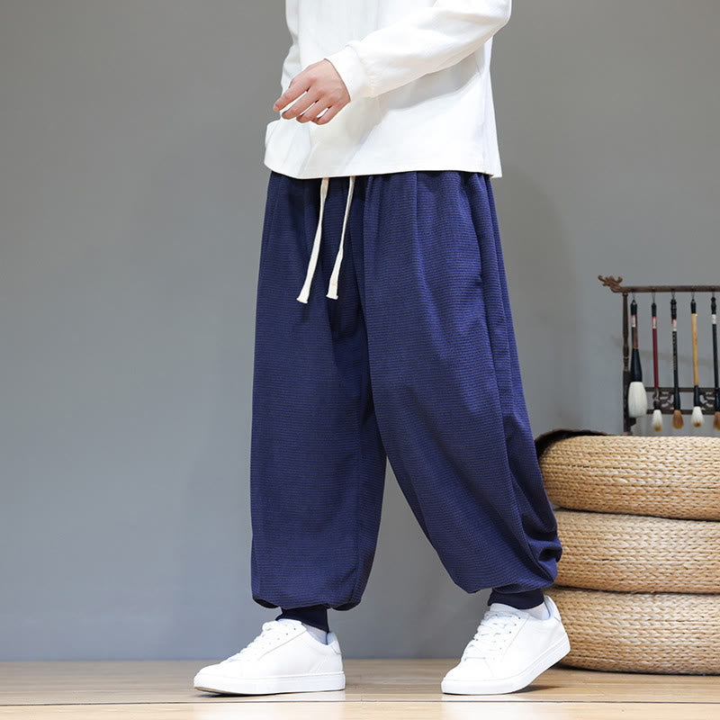 Buddha Stones Fall Plain Drawstring Simple Design Herren Haremshose aus Baumwollcord mit Taschen - image 51