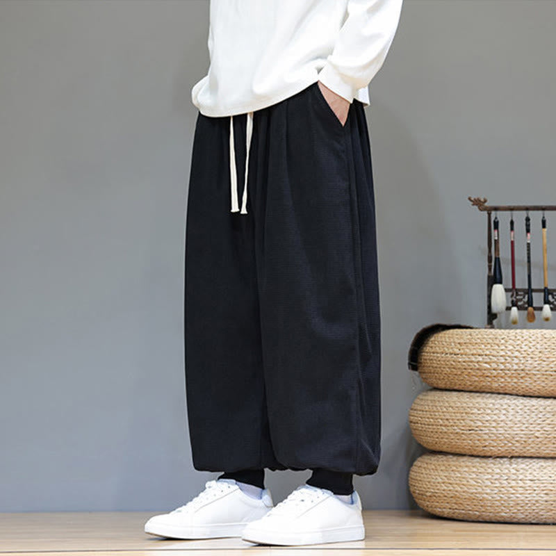 Buddha Stones Fall Plain Drawstring Simple Design Herren Haremshose aus Baumwollcord mit Taschen - image 34