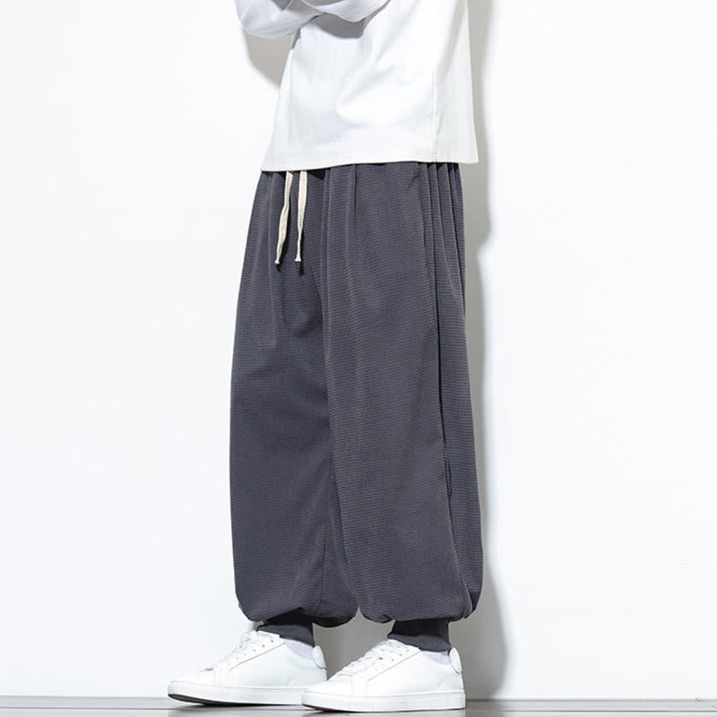 Buddha Stones Fall Plain Drawstring Simple Design Herren Haremshose aus Baumwollcord mit Taschen - image 10