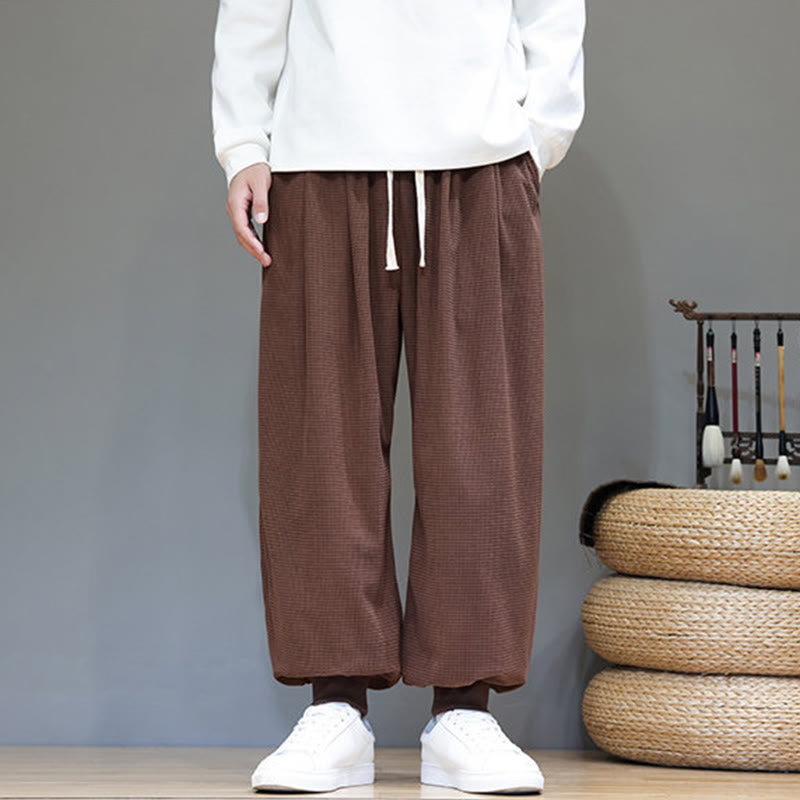 Buddha Stones Fall Plain Drawstring Simple Design Herren Haremshose aus Baumwollcord mit Taschen - image 64