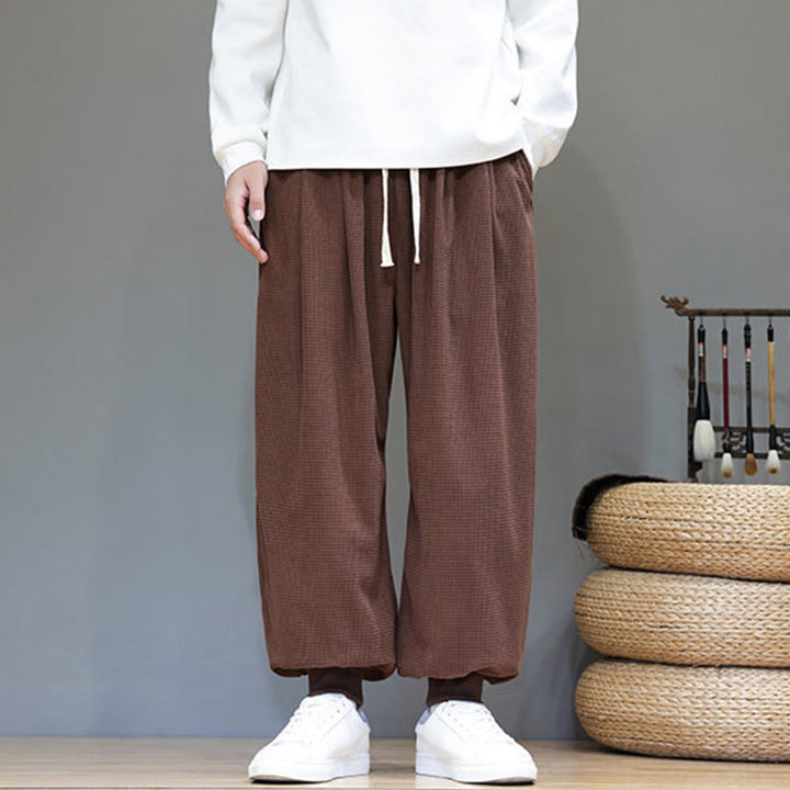 Buddha Stones Fall Plain Drawstring Simple Design Herren Haremshose aus Baumwollcord mit Taschen - image 64