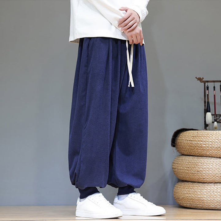 Buddha Stones Fall Plain Drawstring Simple Design Herren Haremshose aus Baumwollcord mit Taschen - image 50