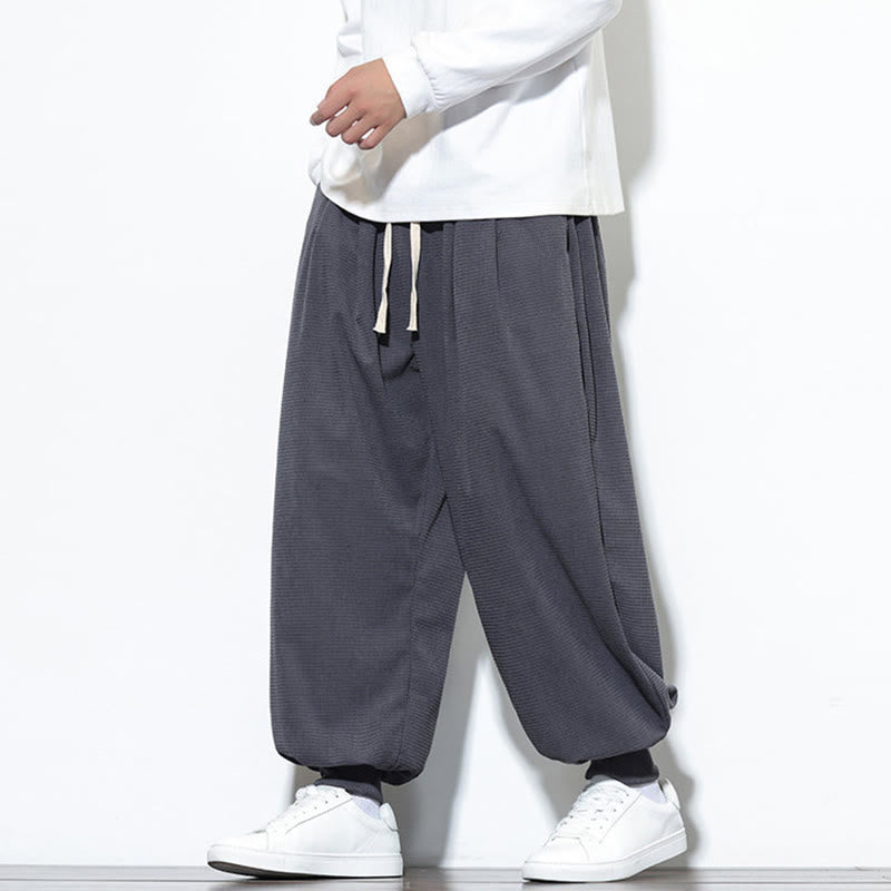 Buddha Stones Fall Plain Drawstring Simple Design Herren Haremshose aus Baumwollcord mit Taschen - image 14