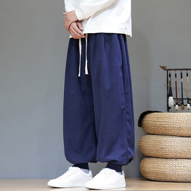 Buddha Stones Fall Plain Drawstring Simple Design Herren Haremshose aus Baumwollcord mit Taschen - image 49