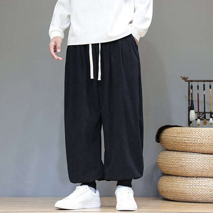 Buddha Stones Fall Plain Drawstring Simple Design Herren Haremshose aus Baumwollcord mit Taschen - image 36