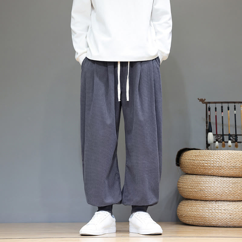 Buddha Stones Fall Plain Drawstring Simple Design Herren Haremshose aus Baumwollcord mit Taschen - image 1