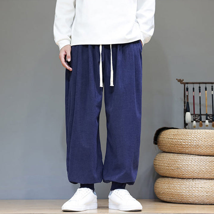 Buddha Stones Fall Plain Drawstring Simple Design Herren Haremshose aus Baumwollcord mit Taschen - image 48