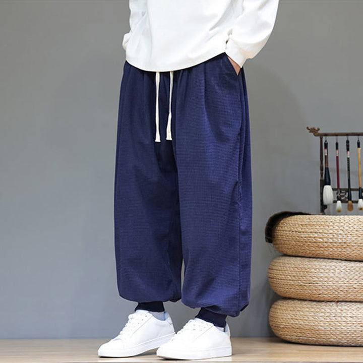 Buddha Stones Fall Plain Drawstring Simple Design Herren Haremshose aus Baumwollcord mit Taschen - image 53