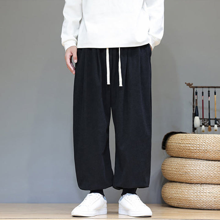 Buddha Stones Fall Plain Drawstring Simple Design Herren Haremshose aus Baumwollcord mit Taschen - image 31
