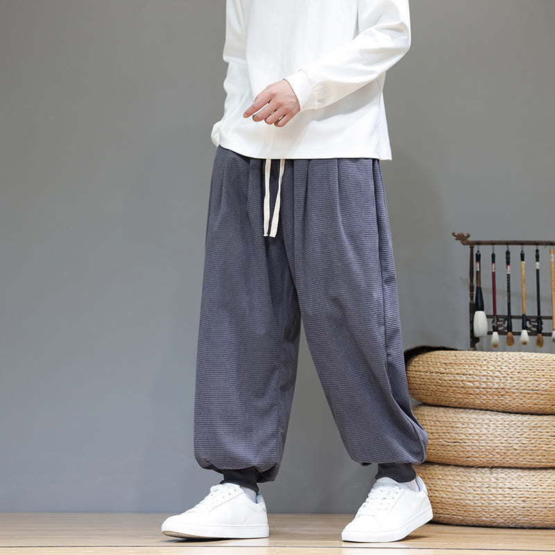 Buddha Stones Fall Plain Drawstring Simple Design Herren Haremshose aus Baumwollcord mit Taschen - image 0
