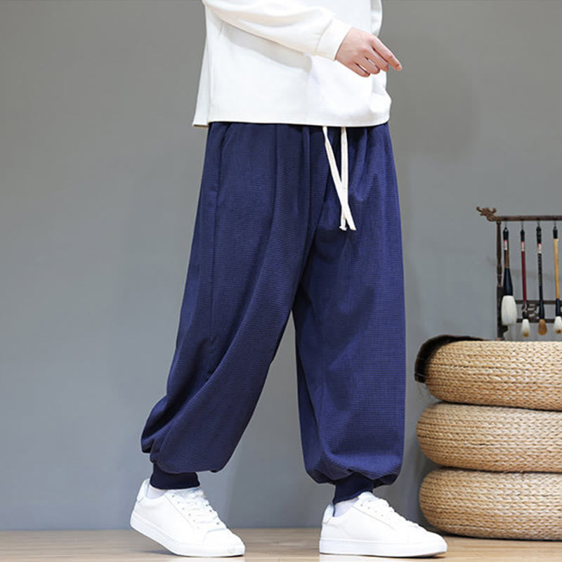Buddha Stones Fall Plain Drawstring Simple Design Herren Haremshose aus Baumwollcord mit Taschen - image 52
