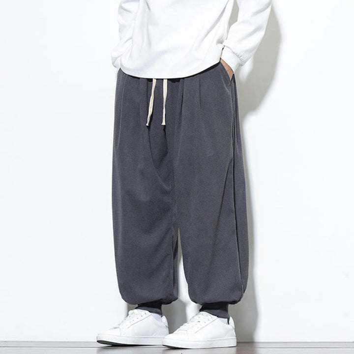 Buddha Stones Fall Plain Drawstring Simple Design Herren Haremshose aus Baumwollcord mit Taschen - image 9