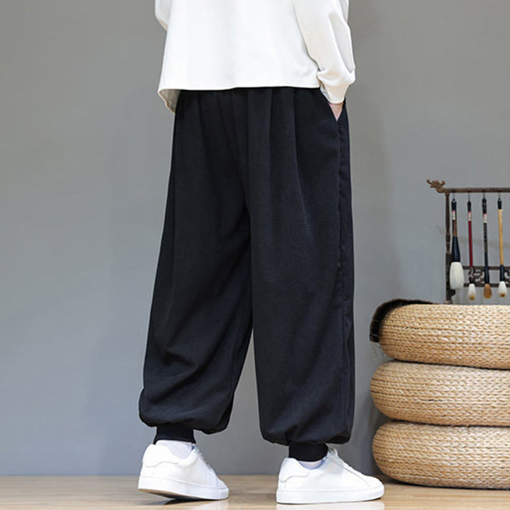 Buddha Stones Fall Plain Drawstring Simple Design Herren Haremshose aus Baumwollcord mit Taschen - image 37