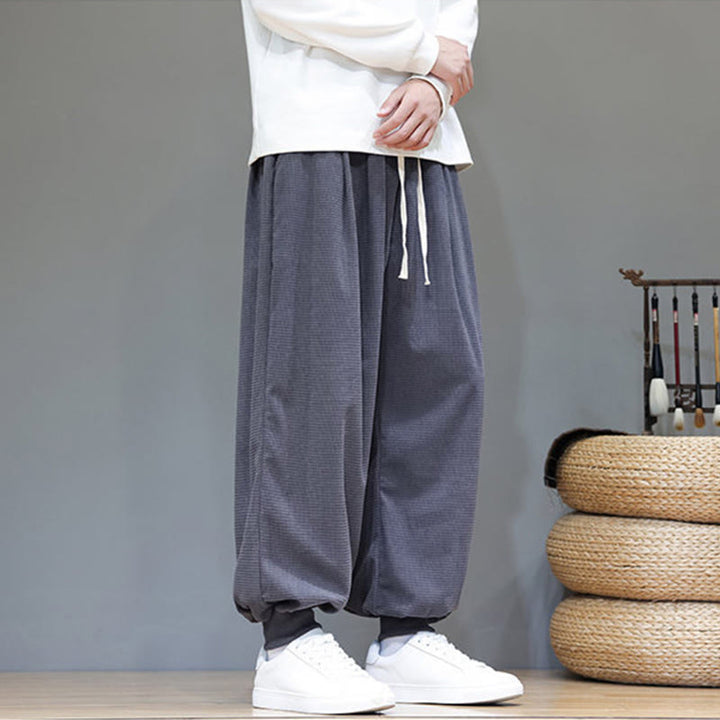 Buddha Stones Fall Plain Drawstring Simple Design Herren Haremshose aus Baumwollcord mit Taschen - image 4