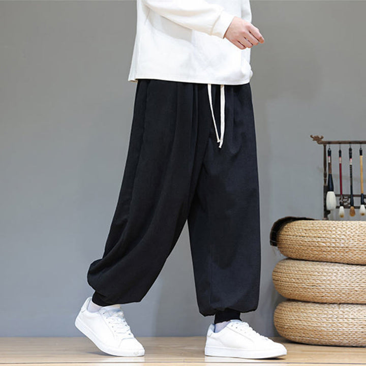 Buddha Stones Fall Plain Drawstring Simple Design Herren Haremshose aus Baumwollcord mit Taschen - image 33