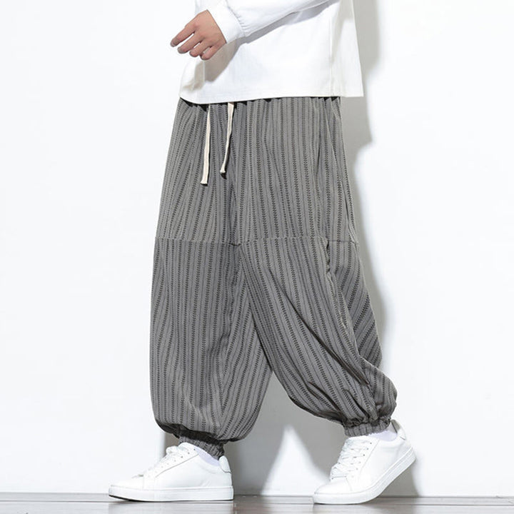 Buddha Stones Fall Gestreiftes Muster Kordelzug Herren Haremshose aus Cord mit Taschen - image 36