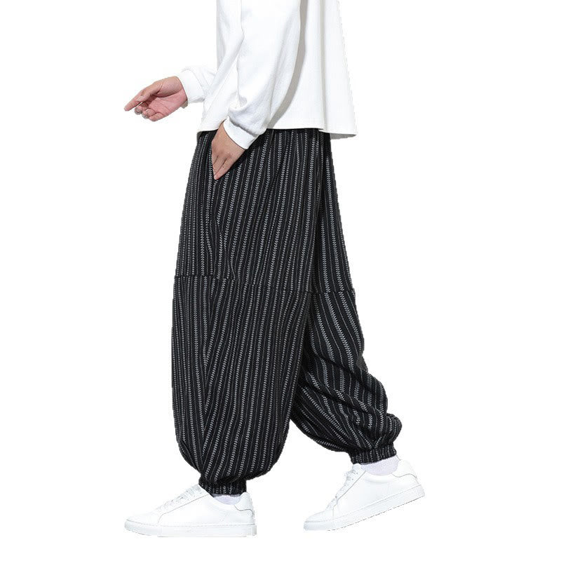 Buddha Stones Fall Gestreiftes Muster Kordelzug Herren Haremshose aus Cord mit Taschen - image 16