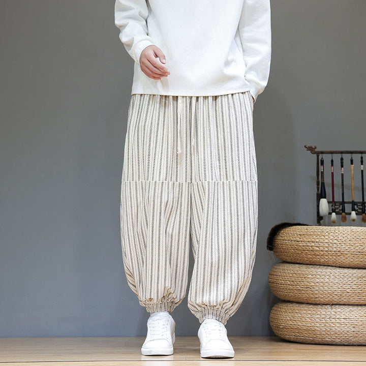 Buddha Stones Fall Gestreiftes Muster Kordelzug Herren Haremshose aus Cord mit Taschen - image 25