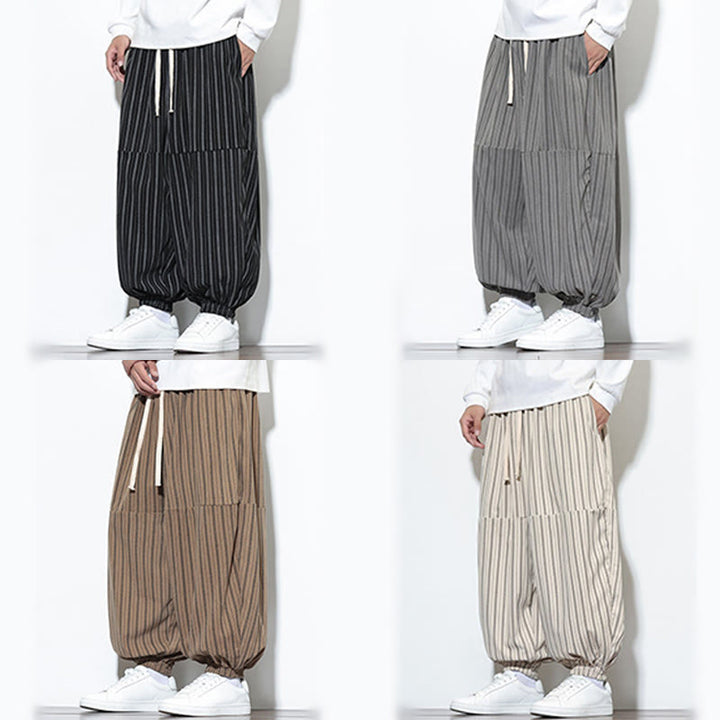 Buddha Stones Fall Gestreiftes Muster Kordelzug Herren Haremshose aus Cord mit Taschen - image 71