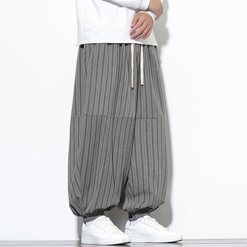 Buddha Stones Fall Gestreiftes Muster Kordelzug Herren Haremshose aus Cord mit Taschen - image 39