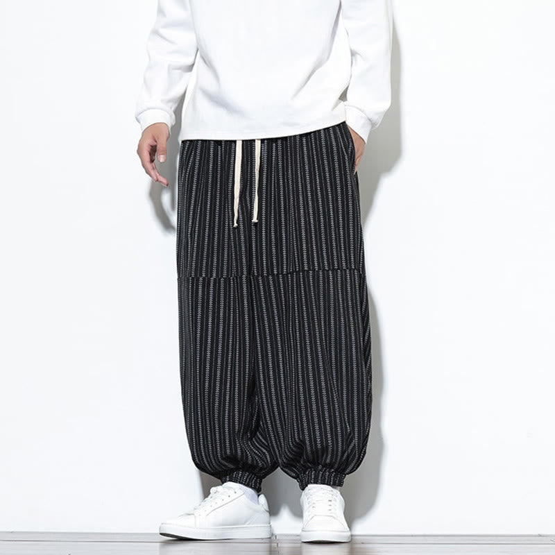 Buddha Stones Fall Gestreiftes Muster Kordelzug Herren Haremshose aus Cord mit Taschen - image 11