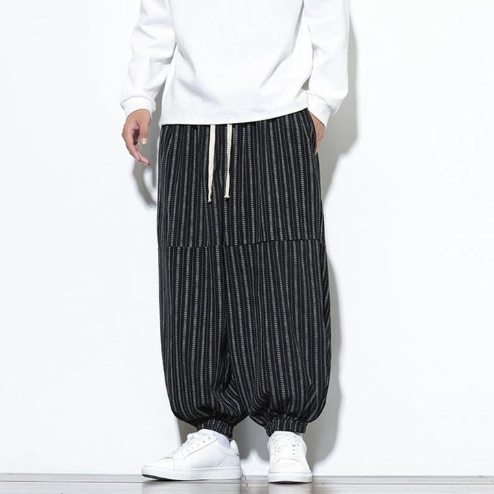 Buddha Stones Fall Gestreiftes Muster Kordelzug Herren Haremshose aus Cord mit Taschen - image 11